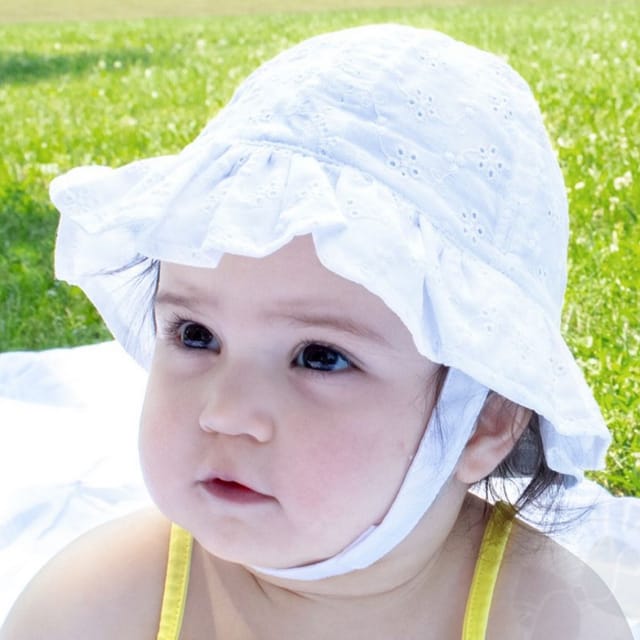 WO Reversible Ruffle Brim Sunhat-White