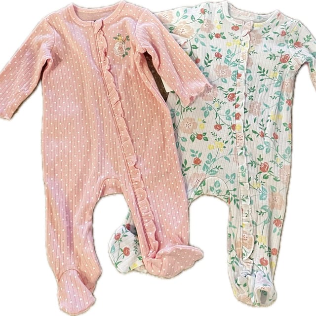 LM 2Pc Zippered Footie Set-Ribbed Polka Dots/Floral