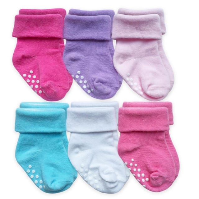 JS 6Pk NonSkid Turn Cuff Socks-Girls Asst.-62101