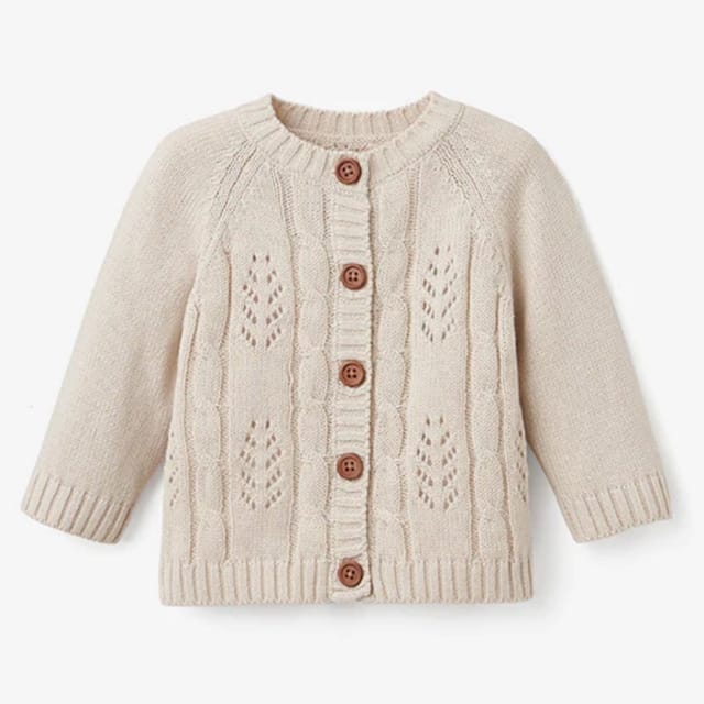EB Pointelle Knit Baby Cardigan-Wheat