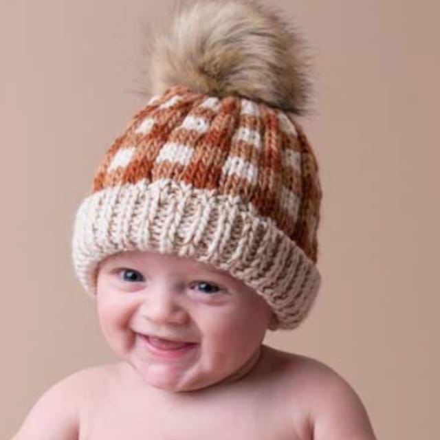HL Buffalo Check Pom Pom Beanie-Sienna