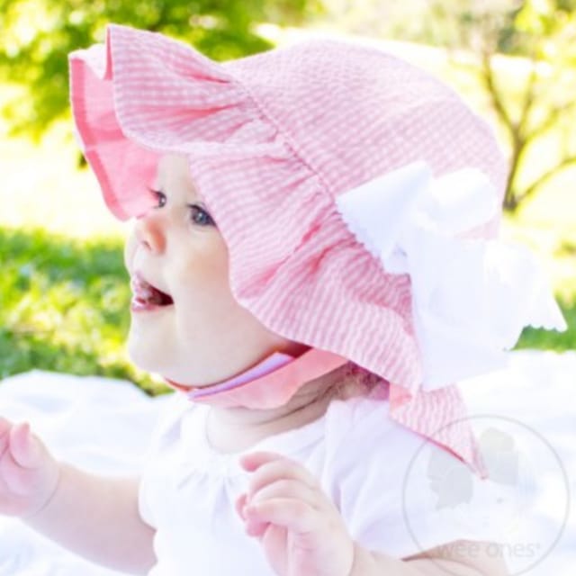 WO Reversible Ruffle Brim Pink Seersucker Sun Hat