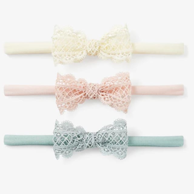 EB 3Pk Lacey Bow Nylon Headbands