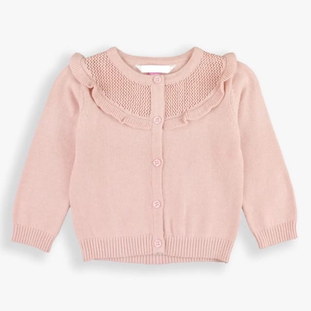 RB Knit Ruffle Trim Cardigan- Ballet Pink