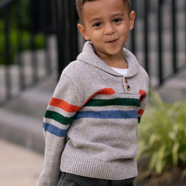 A&E Shawl Collared Sweater w/Multi Color Stripes