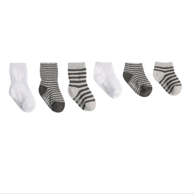 Robeez 6Pk Crew & No Show Socks-Grey