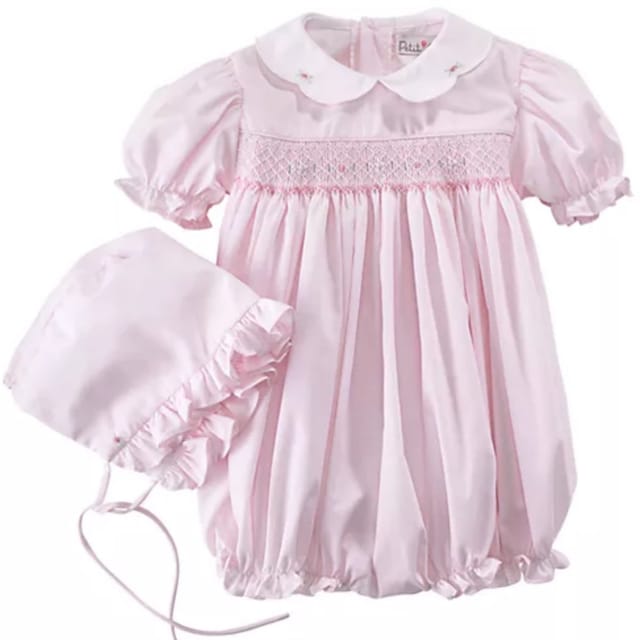 PA 2Pc Pink Smocked Bubble w/Bonnet Set