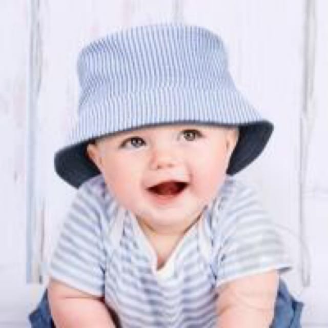 WO Reversible Blue Seersucker Sunhat