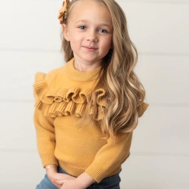 OD Double Ruffle Sweater-Mustard