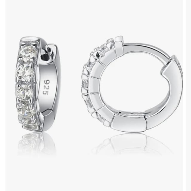 CM Sterling Silver Huggie CZ Hoop Earrings