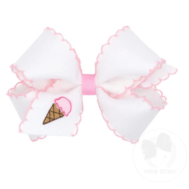 WO Moonstitch Edge Gosgrain Bow w/Emb. Icecream Cone