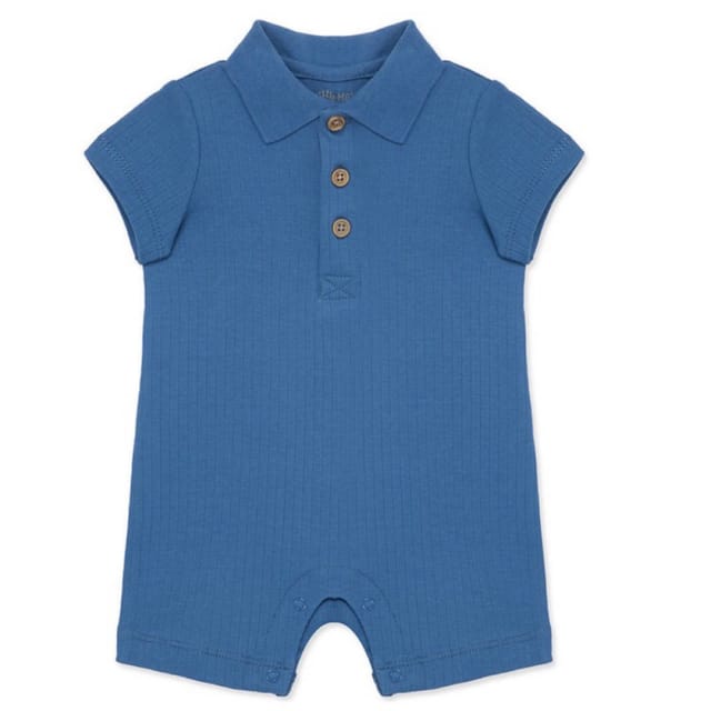 LM Ribbed Polo Romper-Blue