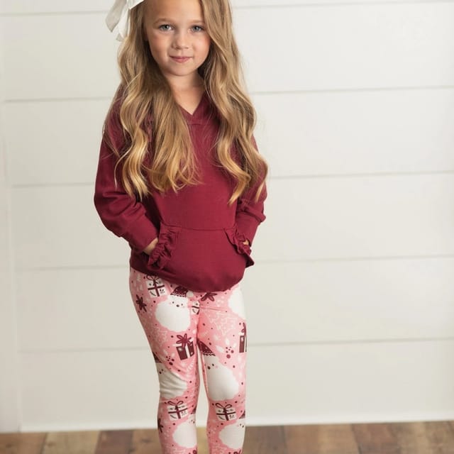 AS 2Pc Ruffle Hoodie & Santa Leggings Set