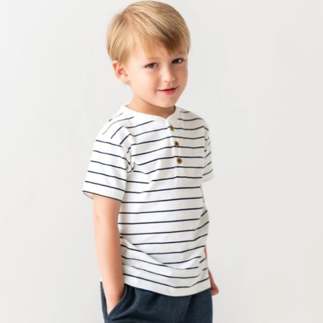 RB SS Henley Tee-Navy Stripes