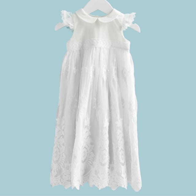 MP White Lace Overlay Christening Gown