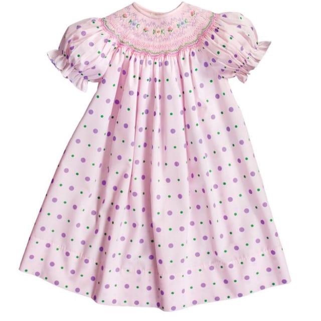 RA Pink Multi Dot Smocked Bishop-4T
