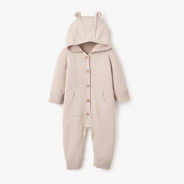 EB Knit Hooded Jumpsuit-Taupe