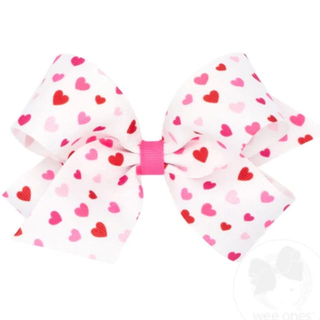 WO King Heart Print Bow-White/Red/Pink