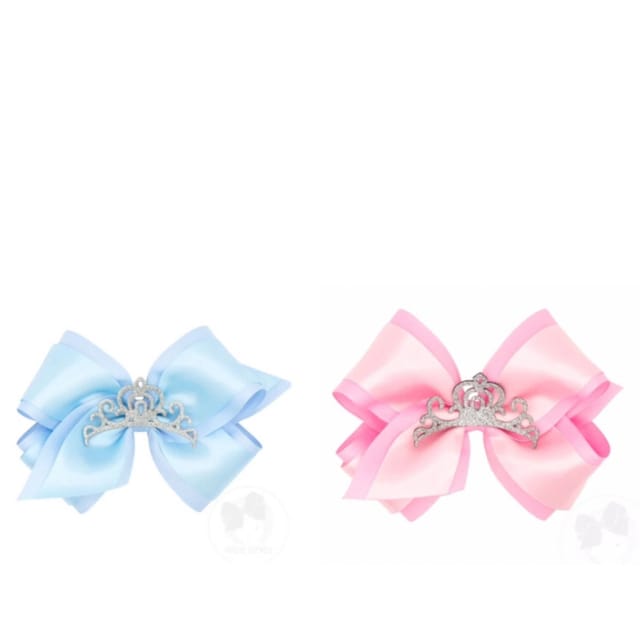 WO King Princess Grog. Hair Bow w/Satin Overlay & Glitter Crown-Asst.