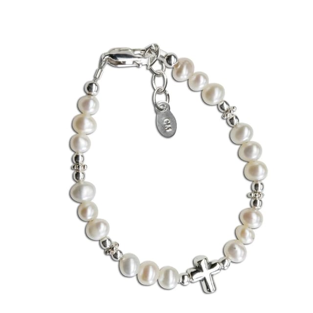 CM Sterling Silver Pearl Bracelet w/Cross
