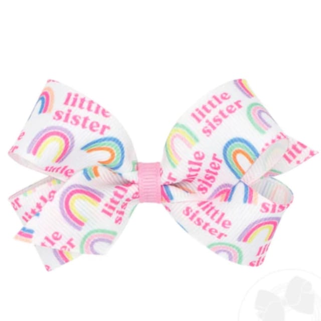 WO Mini Printed Rainbow Grosgrain Hairbow-Little Sister