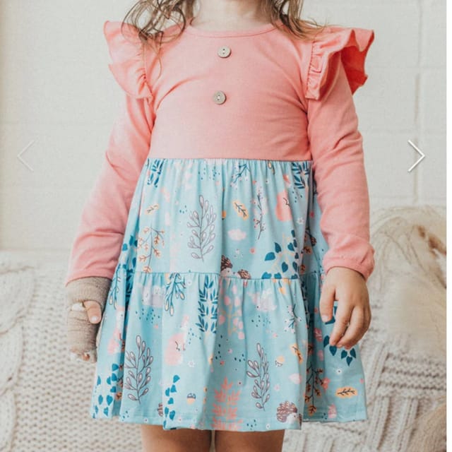 HD Floral Print Dress-Pink Ruffle