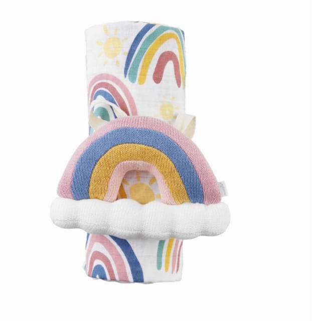 MP Rainbow Swaddle & Rattle Set
