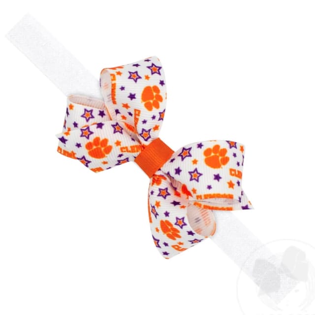 WO Mini Sig. Clemson Logo Print Bow on Elastic Hdbnd