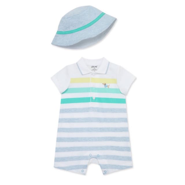 LM 2Pc Striped Romper w/Hat Set
