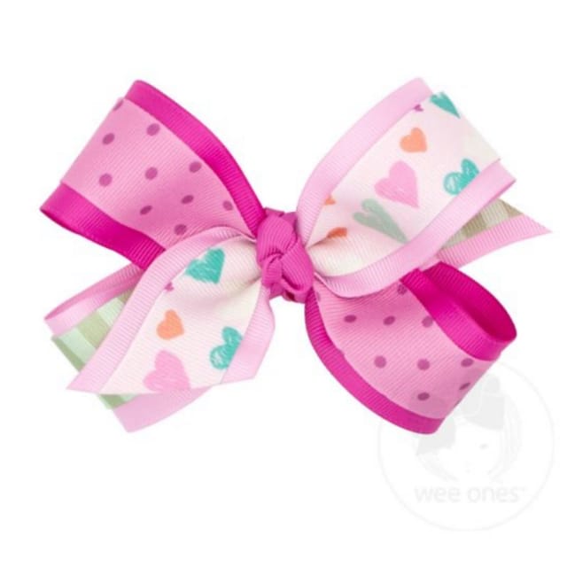 WO Med Heart & Dot Grosgrain Overlay Bow