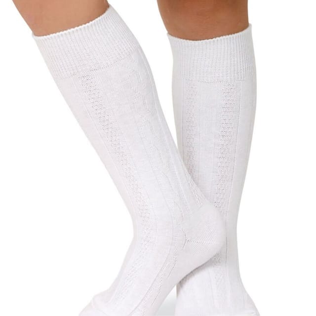 JS Classic Cable Knee High Socks-White-1625