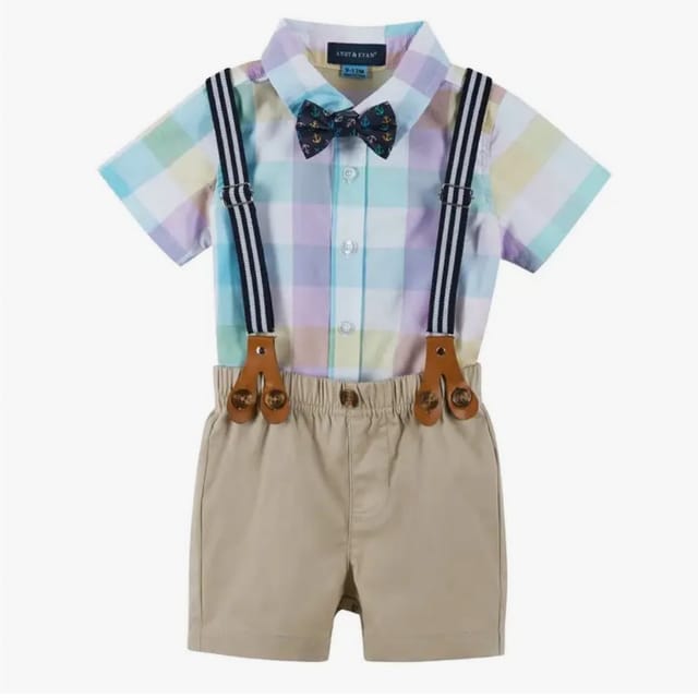 A&E Plaid Button Down 4Pc Short Set