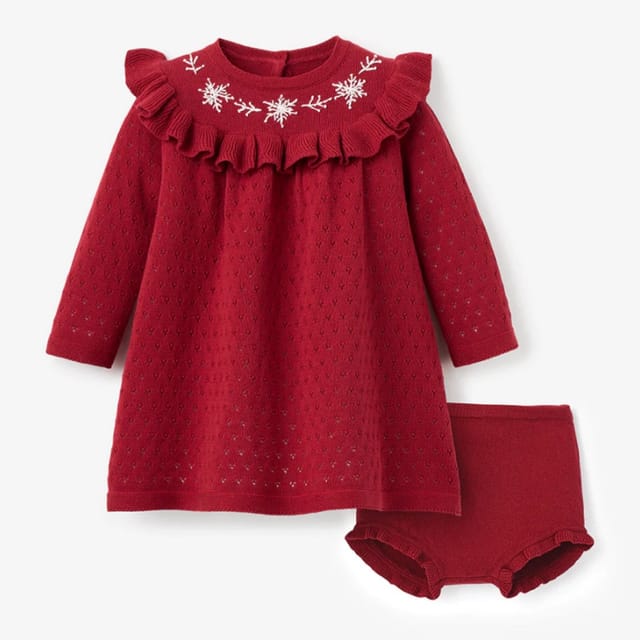 EB Hand Embroidered Snowflake Dress & Bloomer Set
