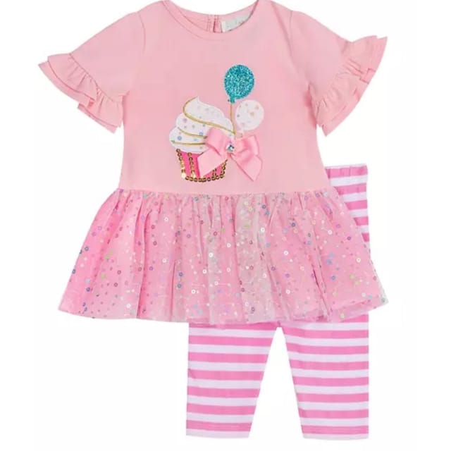 RE 2Pc Birthday Cupcake w/Balloons & Leggings Set