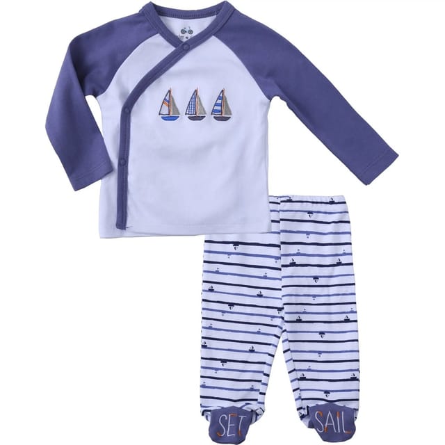 A&O Preemie Kimono Shirt & Pant Set-Sailboats