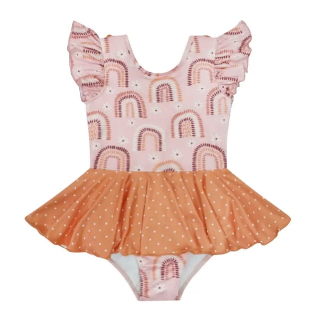 OD Skirted Leotard-Coral Rainbow