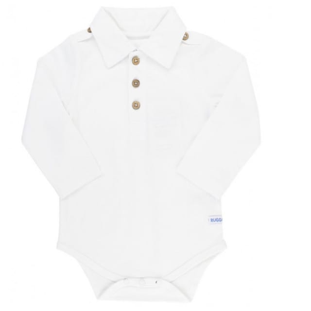 RB White Long Sleeve Polo Crawler