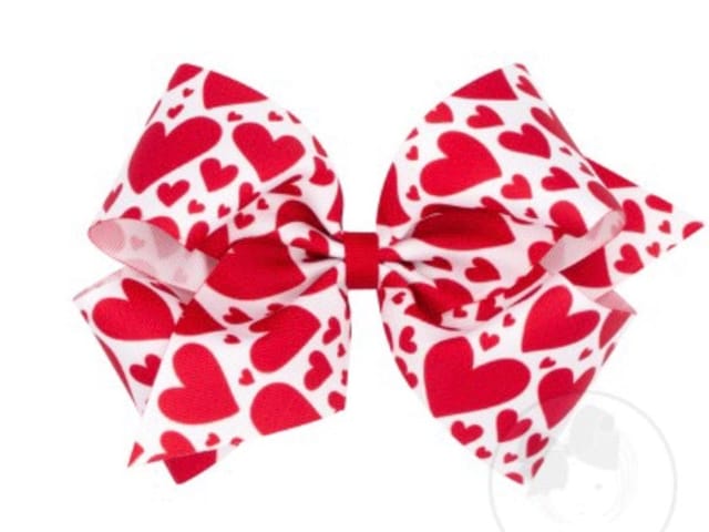 WO King Heart Print Bow-White/Red