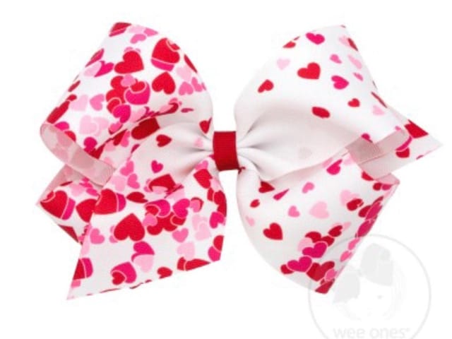 WO King Heart Print Bow-White/Pink