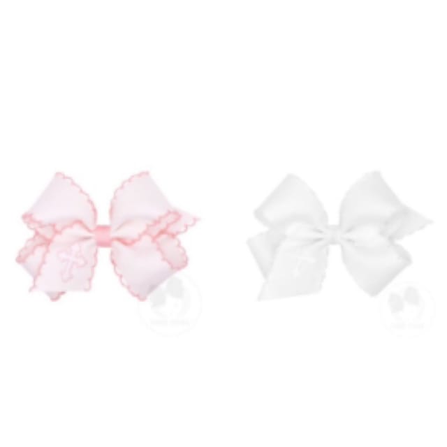 WO Med Moonstitch Edge Bow w/Emb. cross-Asst.