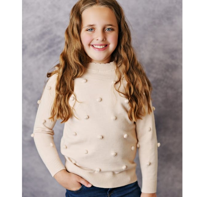 AS Scalloped Neck PomPom Sweater-Cream Beige-5/6
