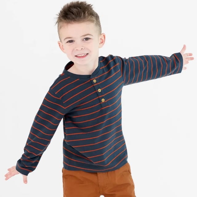 RB Striped Henley LS Shirt-Navy/Rust
