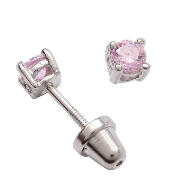 CM Sterling Silver Pink CZ Stud Earrings