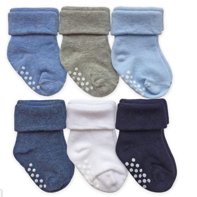 JS 6Pk NonSkid Turn Cuff Socks-Boys Asst.-62101