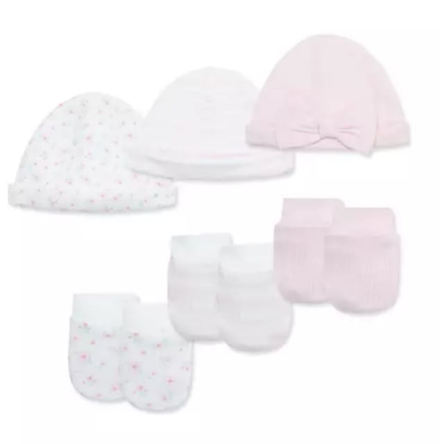 LM 6Pc Hat & Scratch Mittens Set-Pink