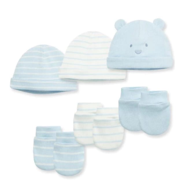 LM 6Pc Hat & Scratch Mittens Set-Blue