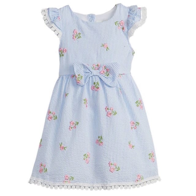 RE Seersucker Dress w/Embroidered Flowers