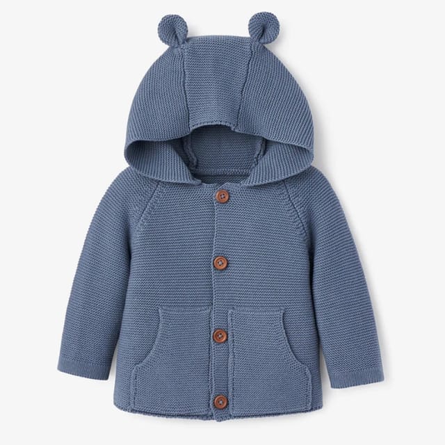 EB Slate Bear Ear Hooded Knit Baby Cardigan