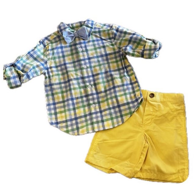 LM 2Pc Blue/Yellow Plaid ButtonUp & Short Set
