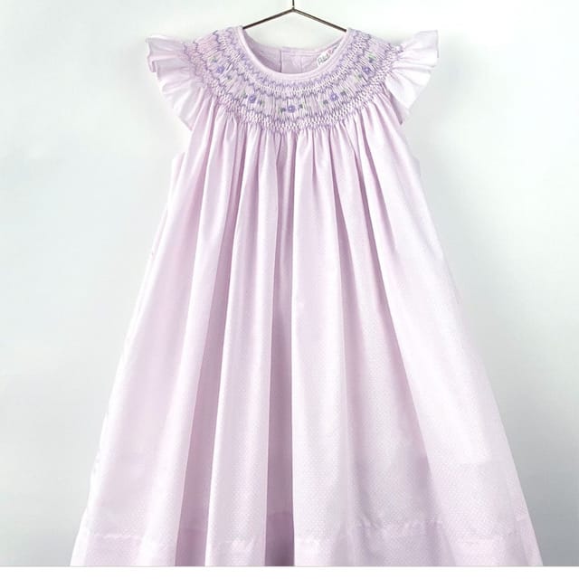 PA Smocked Pink w|White Polka Dot Dress